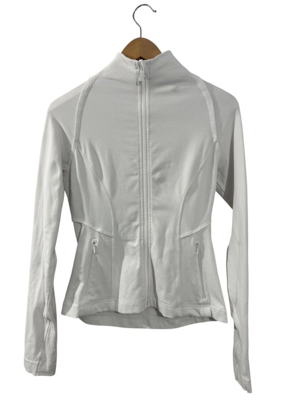 Lululemon White Fitted Full Zip Jacket Stand Collar Pockets